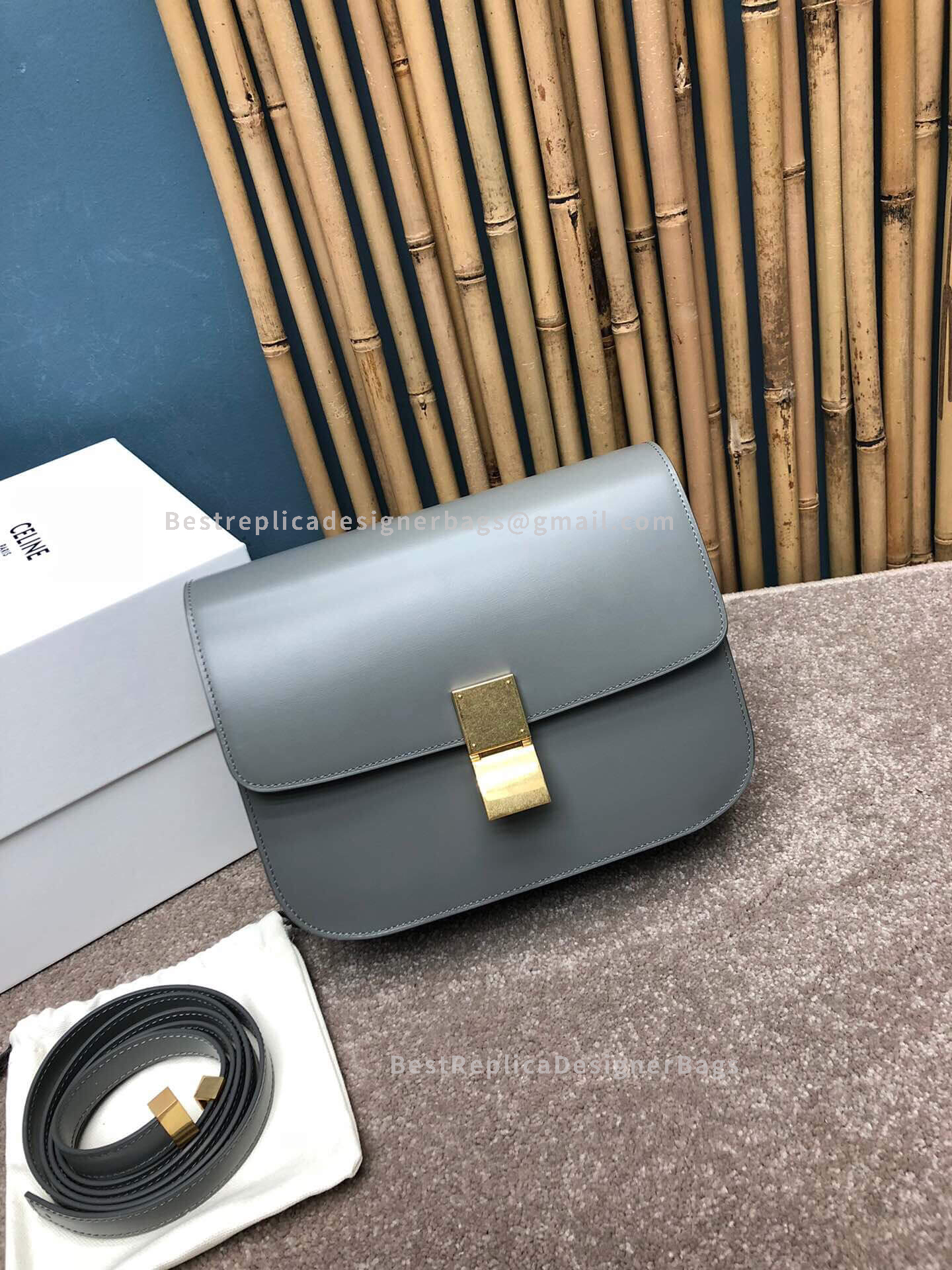 Celine Medium Classic Box Bag Medium Grey Calfskin